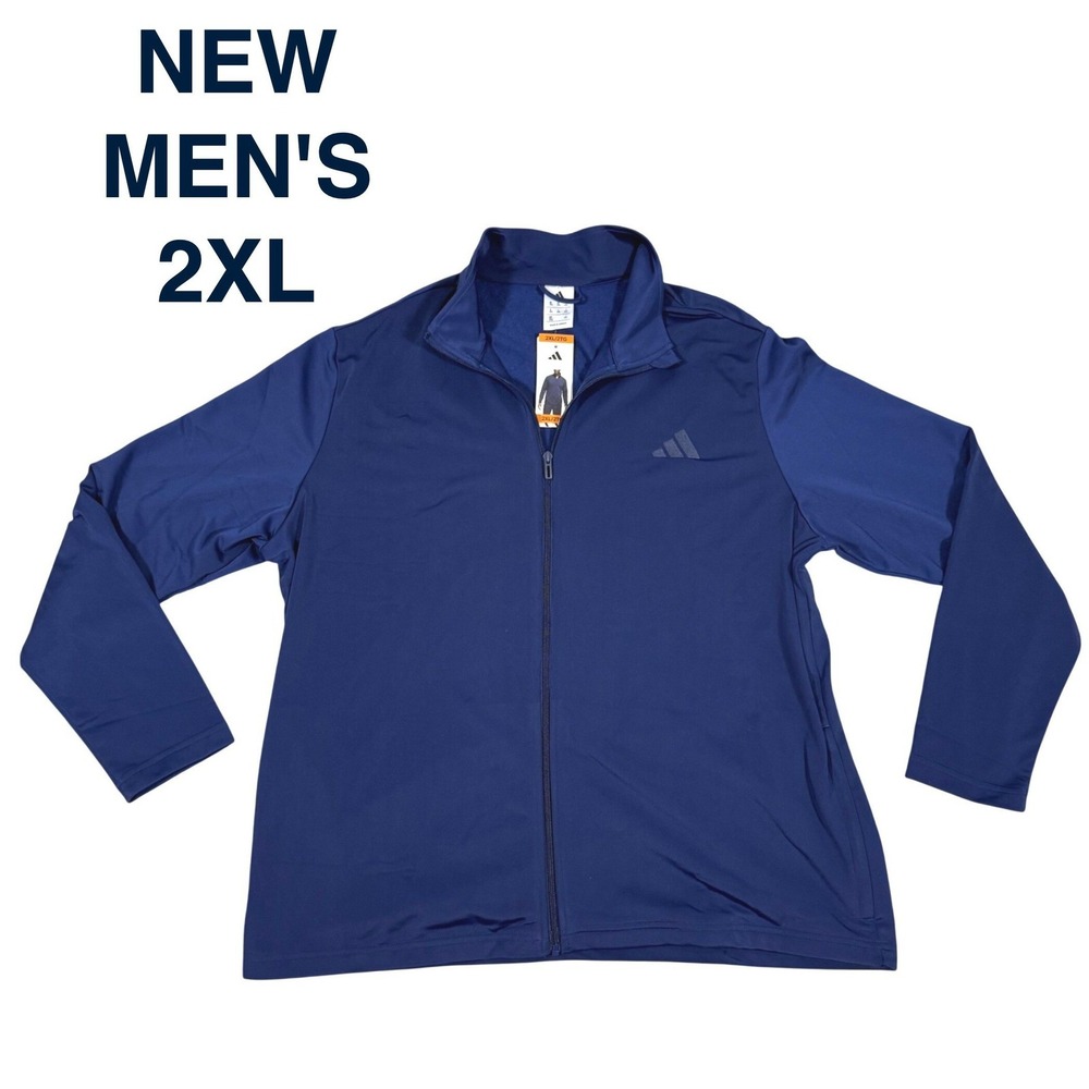 Adidas Full Zip Track Jacket Mens‎ 2XL Blue NEW Athletic NWT Lightweight Gym Run